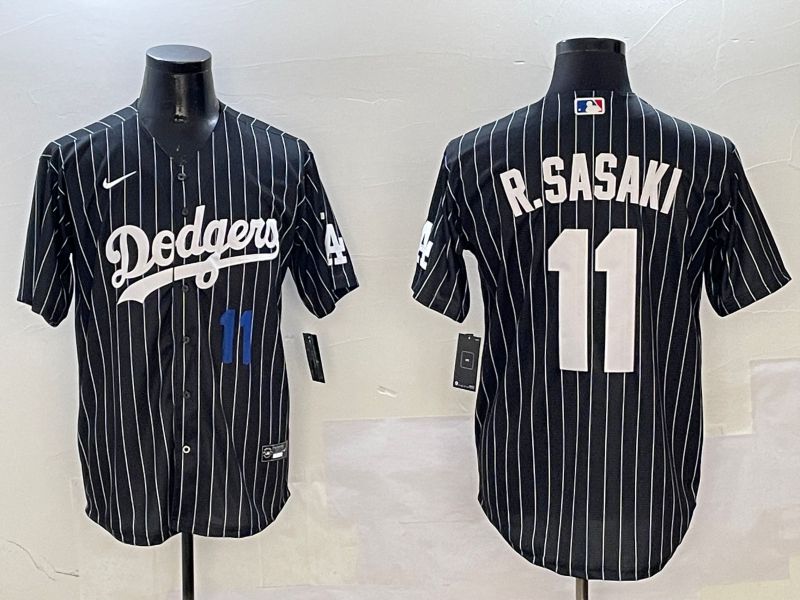 Men Los Angeles Dodgers 11 R.Sasaki Black Stripe Jointly Name 2025 Nike MLB Jersey style 8